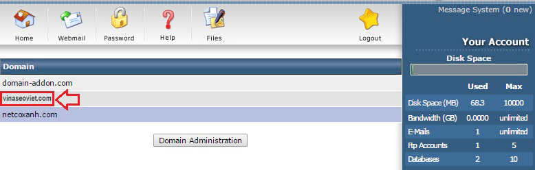 Tạo email theo tên miền vinaseoviet.vn, ta chọn tên miền này