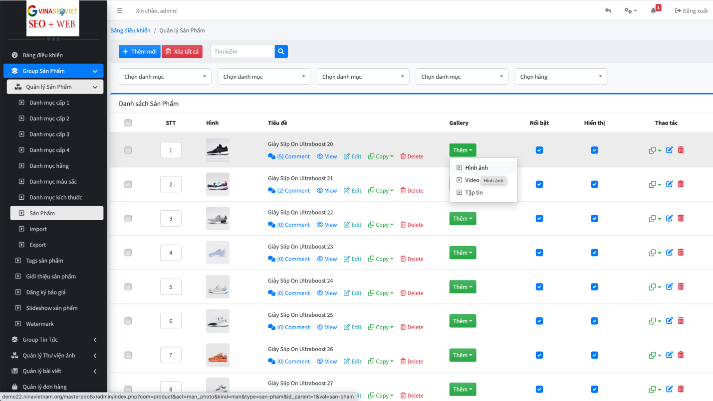 Hướng dẫn quản trị website