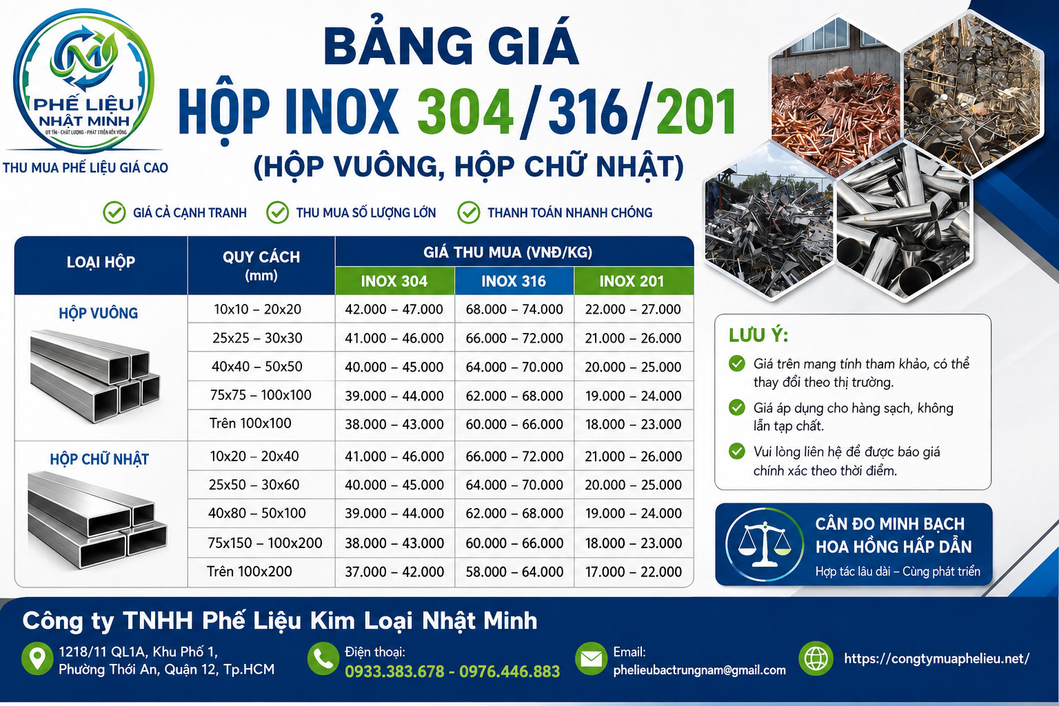 Thu Mua Phế Liệu Inox – Giá Cao, Tận Nơi, Uy Tín Tại Phế Liệu Kim Loại Nhật Minh